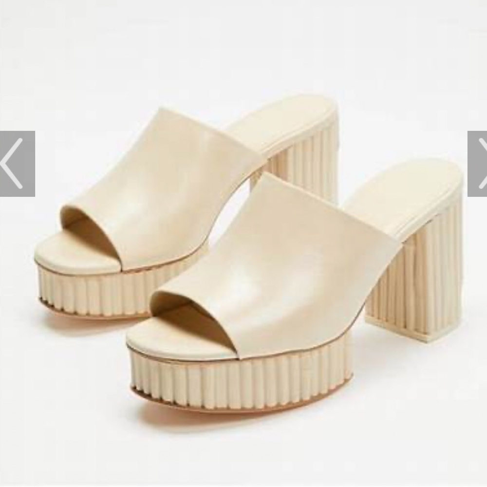 Cult Gaia Judith Cream Chunky Heel Mules